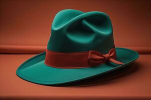 Fashionable hat on a solid color background. ai generative photo