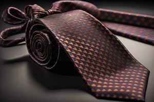 a necktie on a wooden background with reflection. ai generative photo