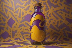 Bottle with a liquid on a solid color background. ai generative photo