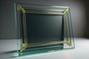 Glass picture frame on a solid color background. ai generative photo