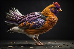 Colorful chicken on a solid color background, studio photo. ai generative photo