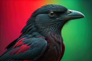 Close up portrait of a black raven, Corvus corax. ai generative photo