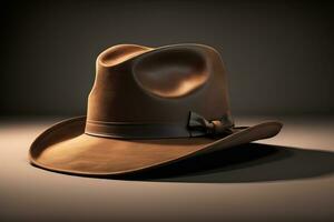 Cowboy hat on a wooden table. ai generative photo