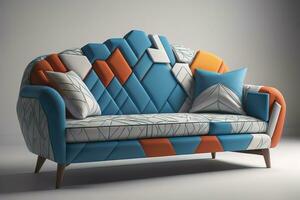 A creative, colourful, and stylish sofa in the interior, AI generated photo