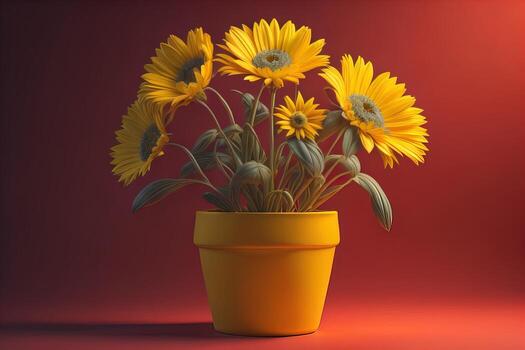Flowers in a pot on a solid color background. ai generative photo