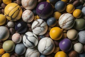 Colorful Variety of marbles as a background, top view, close up. ai generative photo