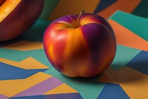 Ripe red peach on a solid color background. ai generative photo