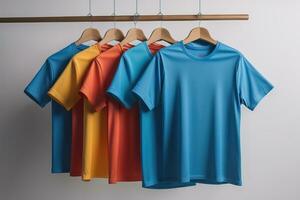 Colorful t-shirts in front of dark background. ai generative photo