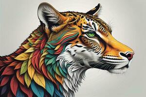 Tiger head with colorful background. ai generative photo