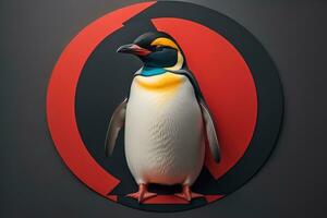 Cute penguin standing in front of solid color background. ai generative photo