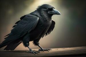 Close up portrait of a black raven, Corvus corax. ai generative photo