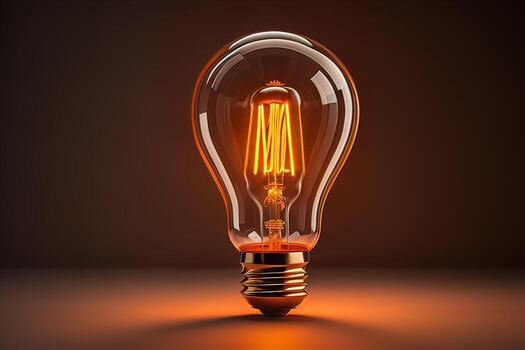 Glowing glass light bulb on dark background. ai generative photo