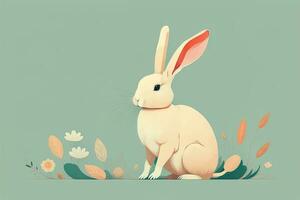 Vector illustration of a cute white rabbit sitting on a gray background. ai generative photo