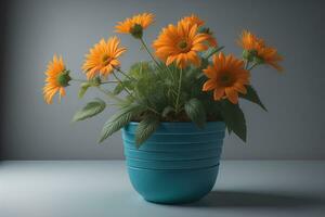 flores en un maceta en un sólido color antecedentes. ai generativo foto