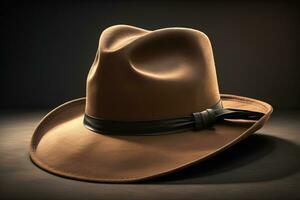 Cowboy hat on a wooden table. ai generative photo