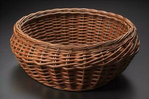 Empty wicker basket on a solid color background. ai generative photo