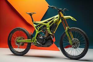 Modern powerful sports motorcycle on a colorful background. ai generative photo