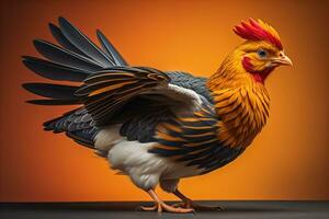 Colorful chicken on a solid color background, studio photo. ai generative photo