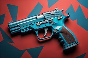 Semi-automatic handgun on a solid color background. Close-up. ai generative photo