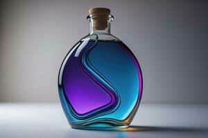 Bottle with a liquid on a solid color background. ai generative photo