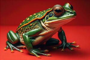 European tree frog, Hyla arborea isolated on solid colour background. ai generative photo