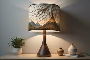 decorative table lamp on solid color background. ai generative photo