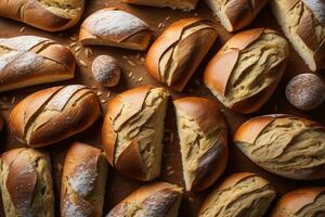 Freshly baked sweet buns on a red background. Toned. ai generative photo