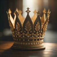 low key image of beautiful golden queen, king crown. ai generative photo