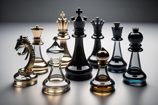 glass chess pieces on a dark background, the concept of business strategy. ai generative photo