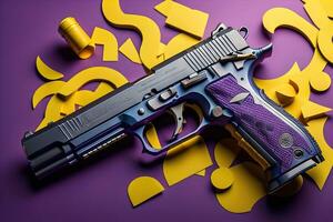 Semi-automatic handgun on a solid color background. Close-up. ai generative photo