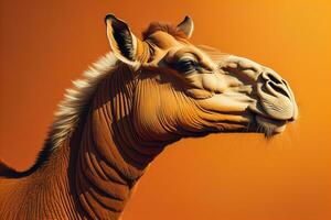 Camel head on solid color background, close up. Vintage style. ai generative photo