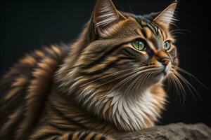 Portrait of a beautiful Maine Coon cat on a dark background. ai generative photo