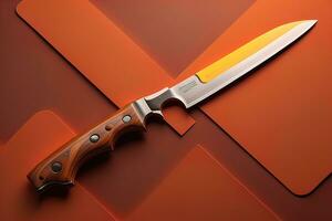 Knife with wooden handle on a solid color background. ai generative photo