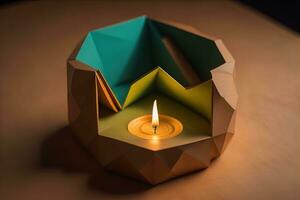 Creative burning candle on a wooden background. ai generative photo