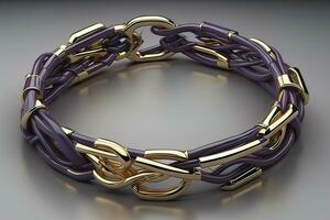 Jewelry Bracelet with precious stones on a gray background. Studio shot. ai generative photo