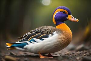 Beautiful duck on a solid color background. ai generative photo