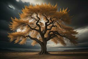 Fantasy Silhouette of a tree in the desert. ai generative photo