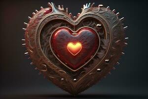 Red heart on dark background. Vintage style. ai generative photo