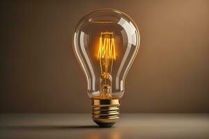 Glowing glass light bulb on dark background. ai generative photo