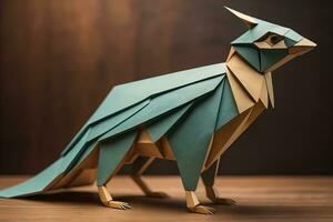 Paper origami animal isolated on solid color background. ai generative photo