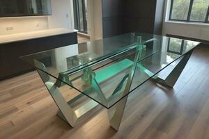 Interior of a living room with a glass table. ai generative photo