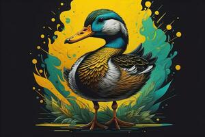 Beautiful duck on a solid color background. ai generative photo