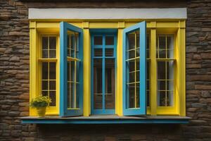 Colorful windows of a typical house in the city, ai generative photo