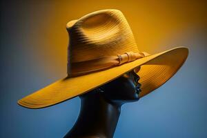 de moda sombrero en un sólido color antecedentes. ai generativo foto