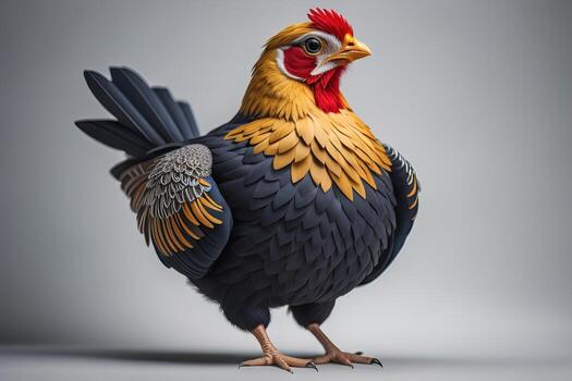 Colorful chicken on a solid color background, studio photo. ai generative photo