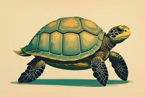 illustration of a turtle on a green background in cartoon style. ai generative photo