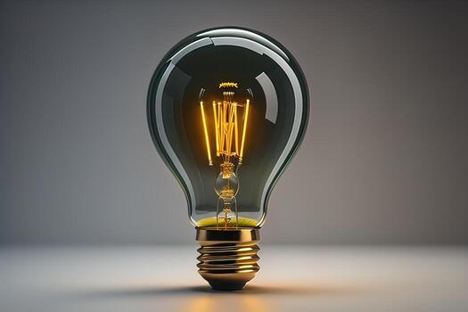 Glowing glass light bulb on dark background. ai generative photo