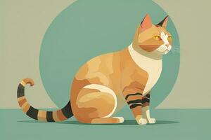 Cute cat sitting on the floor. Vector illustration in retro style. ai generative photo