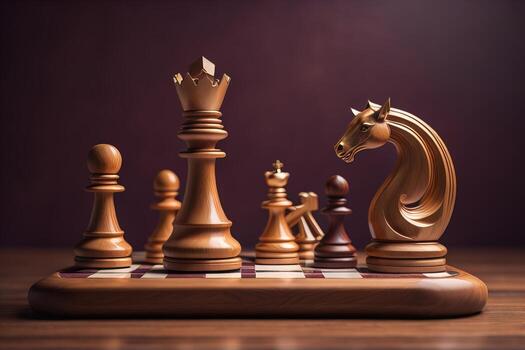 Different chess piece on a solid color background. ai generative photo