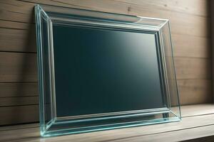 Glass picture frame on a solid color background. ai generative photo